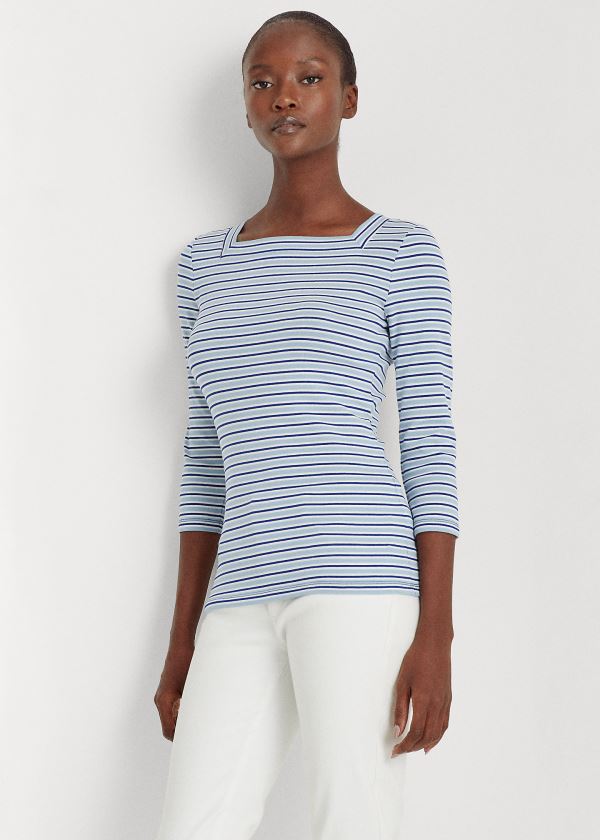 Top Ralph Lauren Striped Algodão-Blend Mulher 67203-BANK